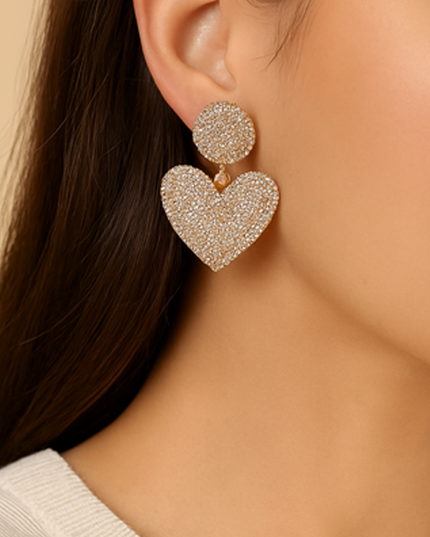 Gold Heart Rhinestone Earrings