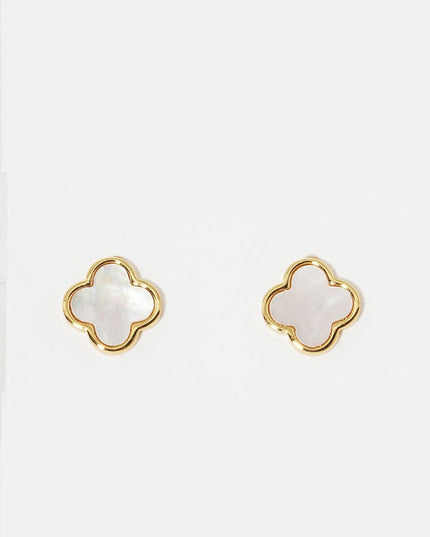 White Gold Dipped Clover Stud Earrings