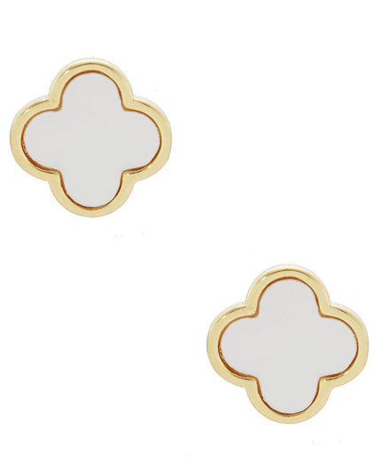White Gold Dipped Clover Stud Earrings