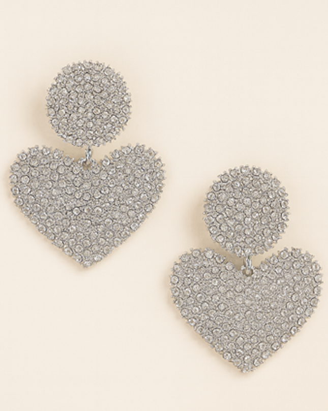 Silver Heart Rhinestone Earrings