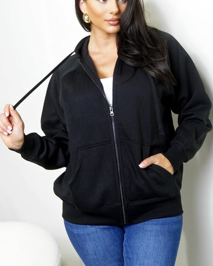 Black Off Duty Zip Up Boyfriend Hoodie