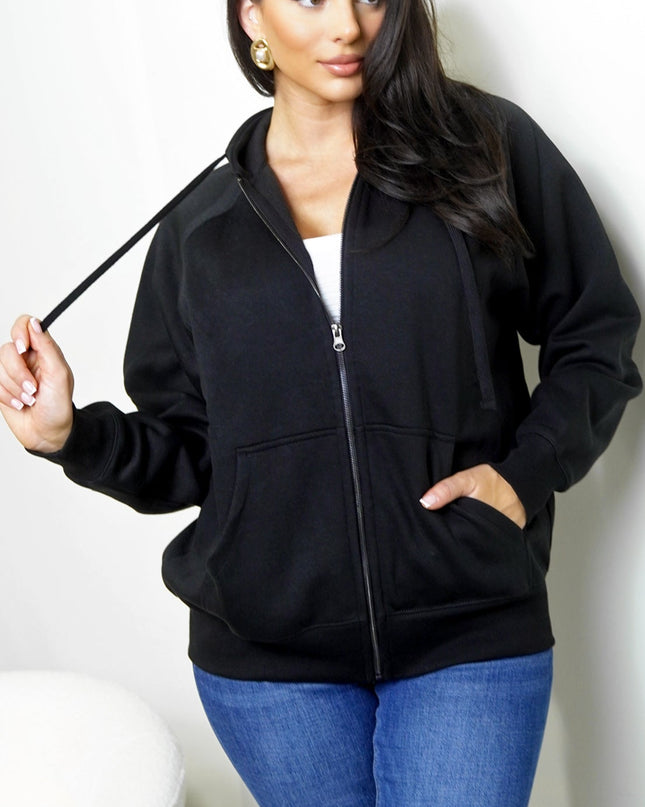 Black Off Duty Zip Up Boyfriend Hoodie