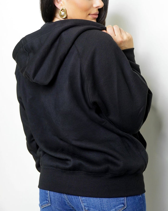 Black Off Duty Zip Up Boyfriend Hoodie
