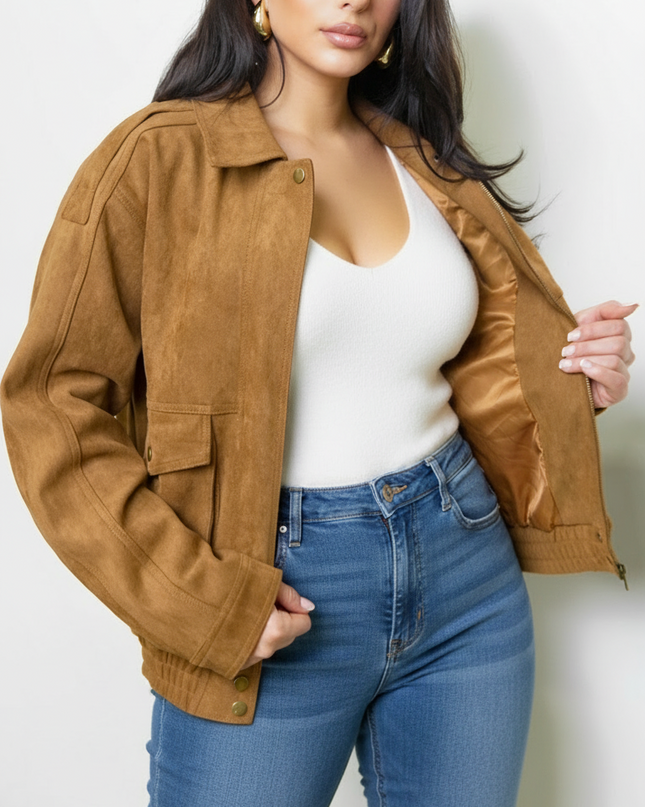 Camel Faux Suede Jacket