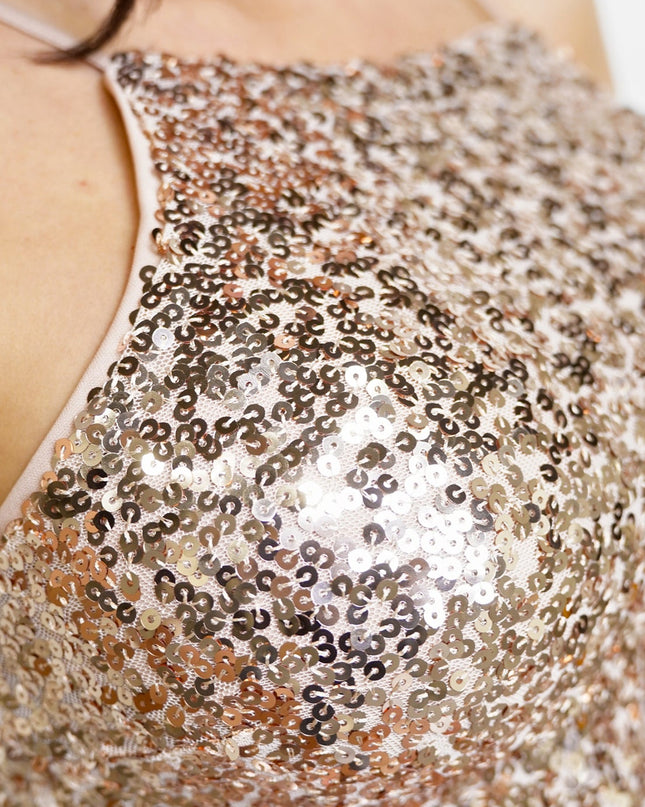 Champagne Halter Sequin Mini Dress