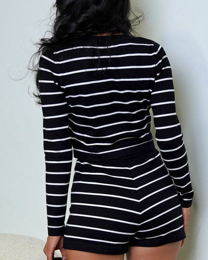 Stripe Button Down Cardigan Shorts Set