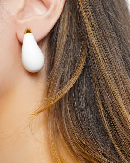 Gold White Drop Stud Earrings
