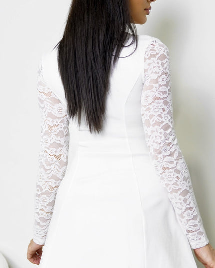 White Lace Sleeve Mini Dress