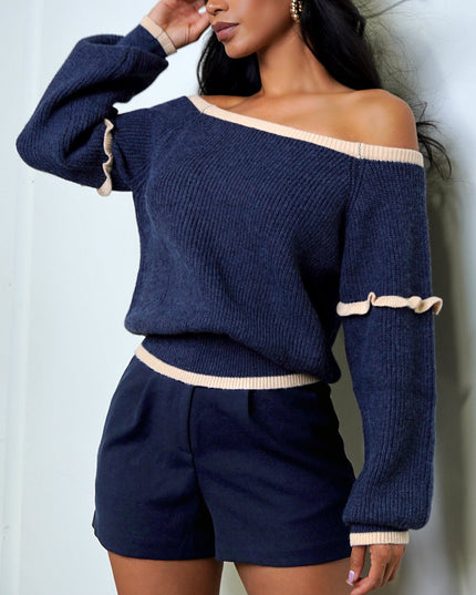 Blue Off Shoulder Sweater Top