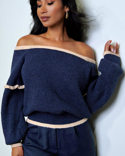 Blue Off Shoulder Sweater Top