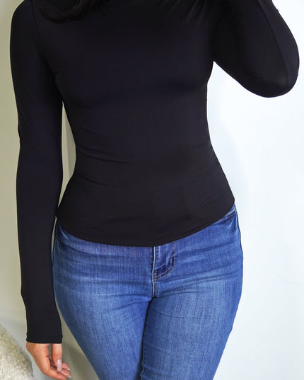 Black Basic Boat Neck Long Sleeve Top