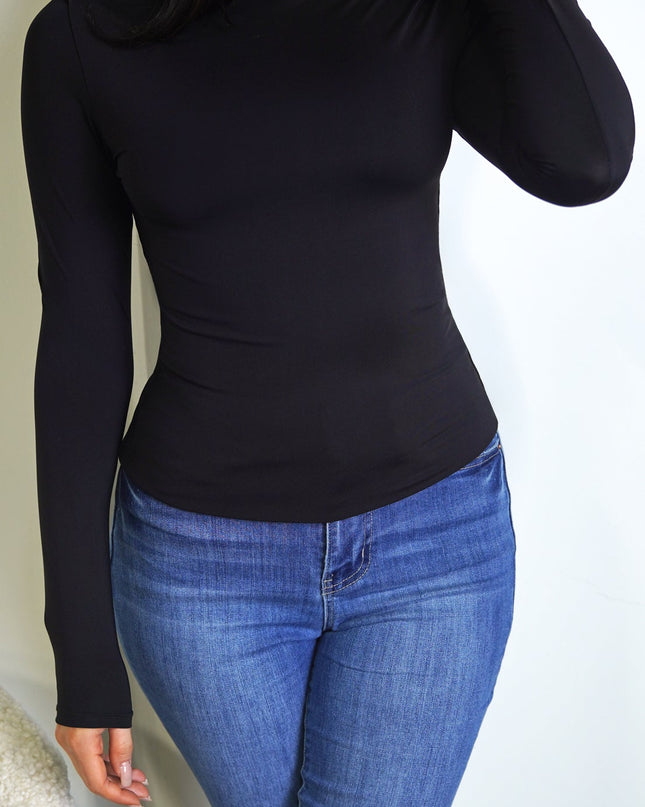 Black Basic Boat Neck Long Sleeve Top