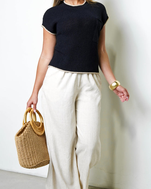 Black Contrast Trim Short Sleeve Top