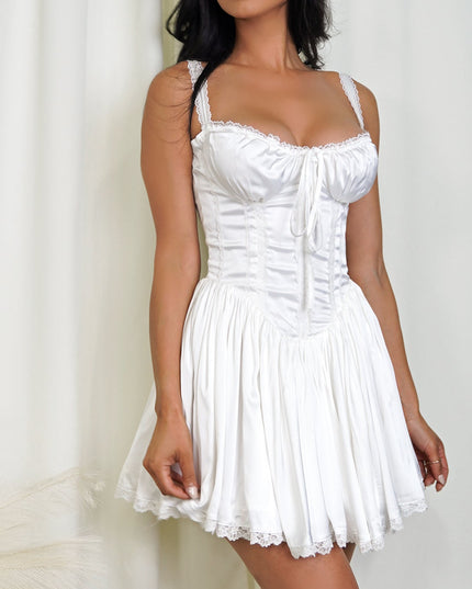 White Satin Corset A-Line Mini Dress