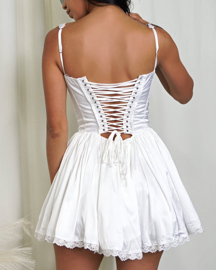 White Satin Corset A-Line Mini Dress