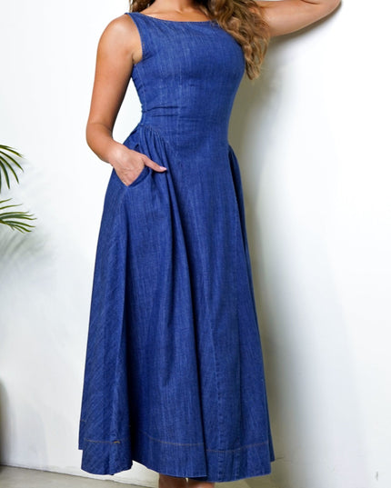 Blue Denim Maxi Dress