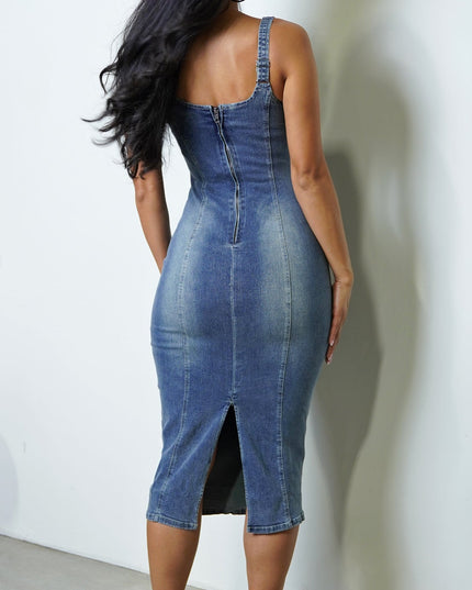 Blue Denim Midi Dress