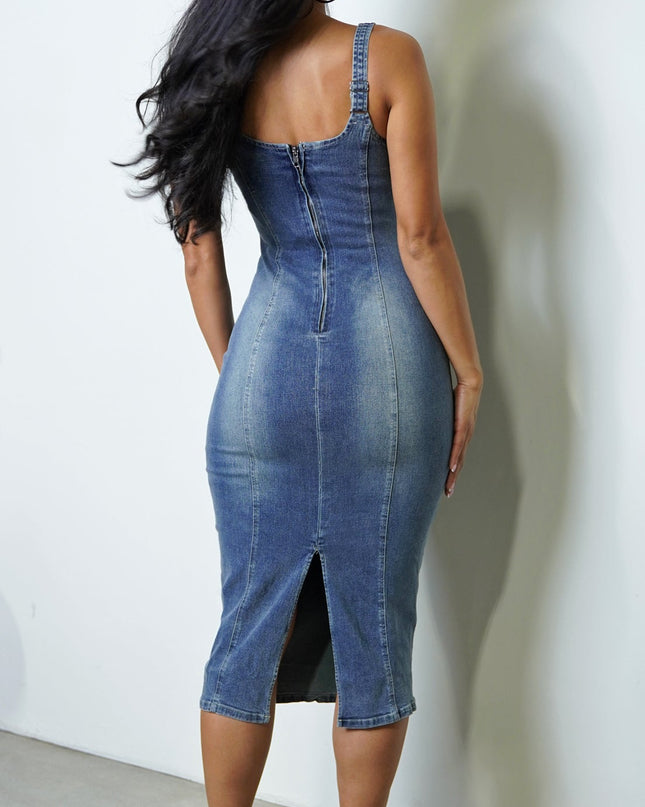 Blue Denim Midi Dress