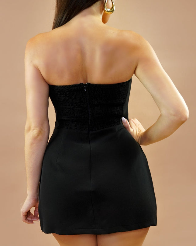 Black Strapless Mini Dress Romper