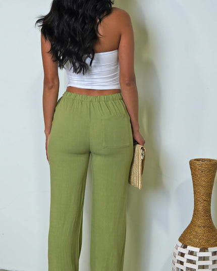 Green Cora Linen Pants