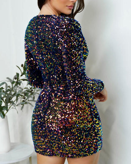 Navy Multi Color Sequin Mini Dress