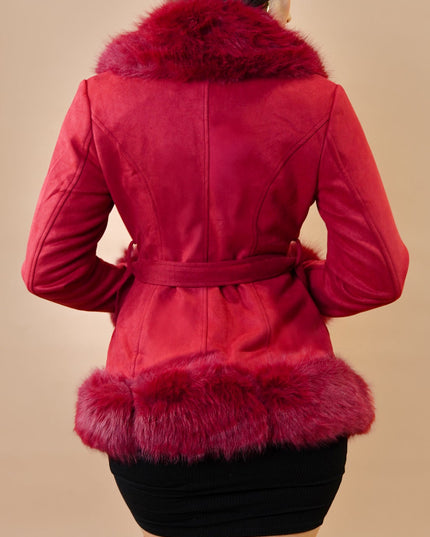 Red Faux Suede Fur Coat