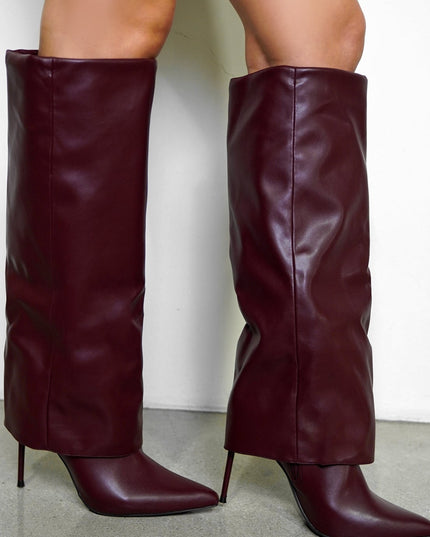 Burgundy Toe Overlay High Heel Boots