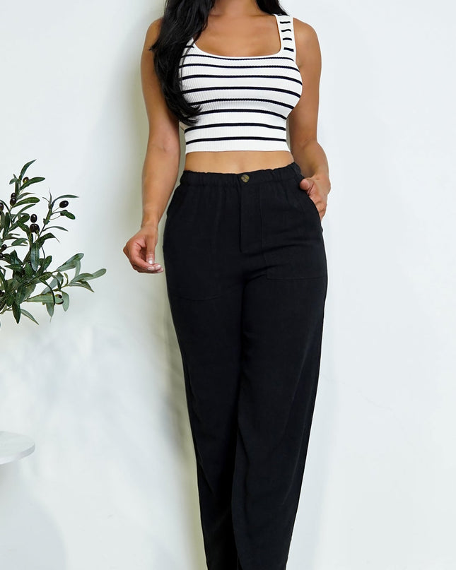 White Striped Ribbed Crop Tank Top