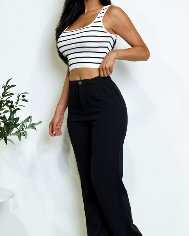 White Striped Ribbed Crop Tank Top