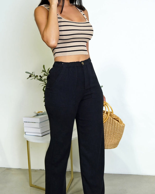 Beige Striped Ribbed Crop Tank Top