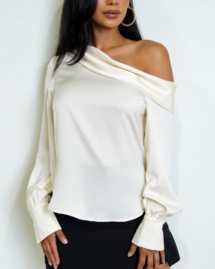 Cream One Shoulder Satin Top