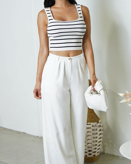 White Linen Wide Pants
