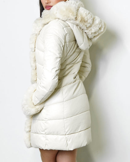 Cream PU Puffer Fur Jacket