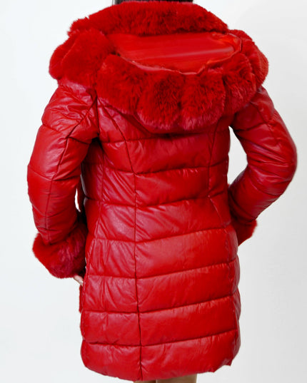 Red PU Puffer Fur Jacket