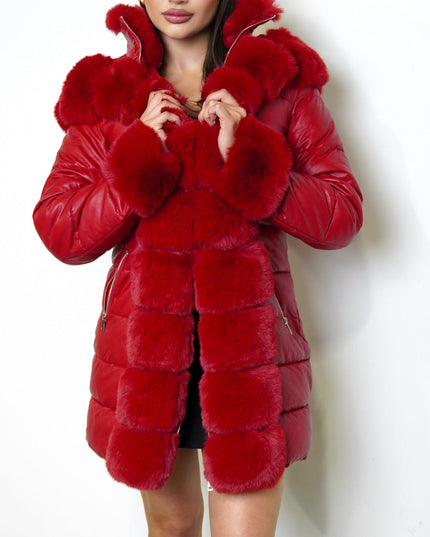 Red PU Puffer Fur Jacket