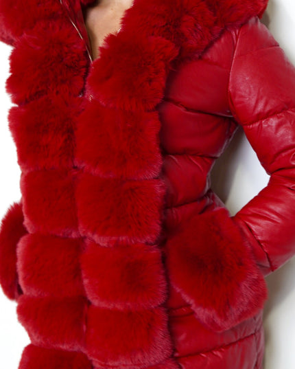 Red PU Puffer Fur Jacket