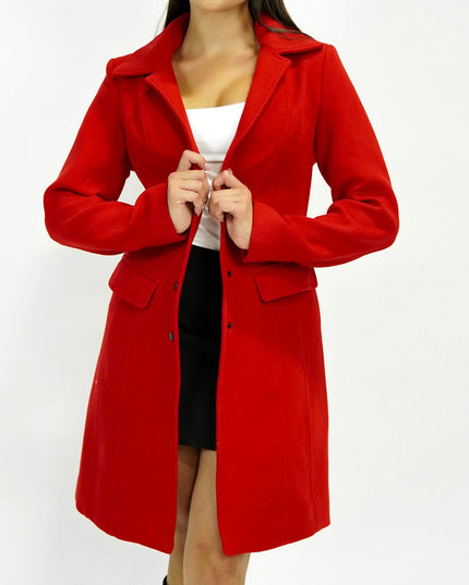 Red Tailored Front Button Peacoat