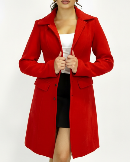 Red Tailored Front Button Peacoat