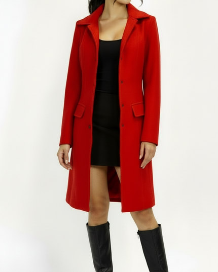 Red Tailored Front Button Peacoat