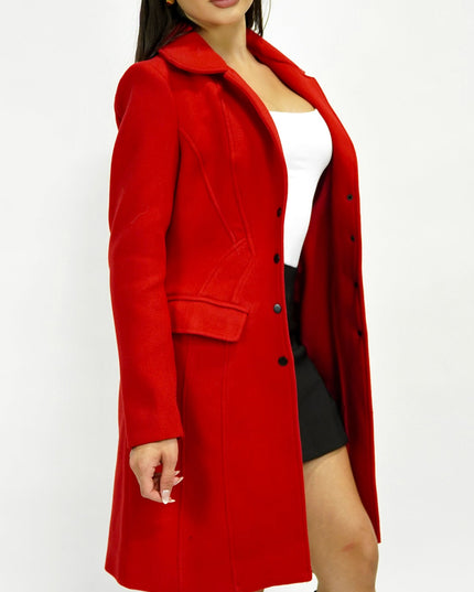 Red Tailored Front Button Peacoat