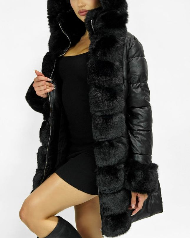 Black PU Puffer Fur Jacket