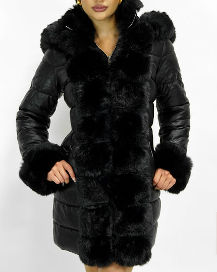 Black PU Puffer Fur Jacket
