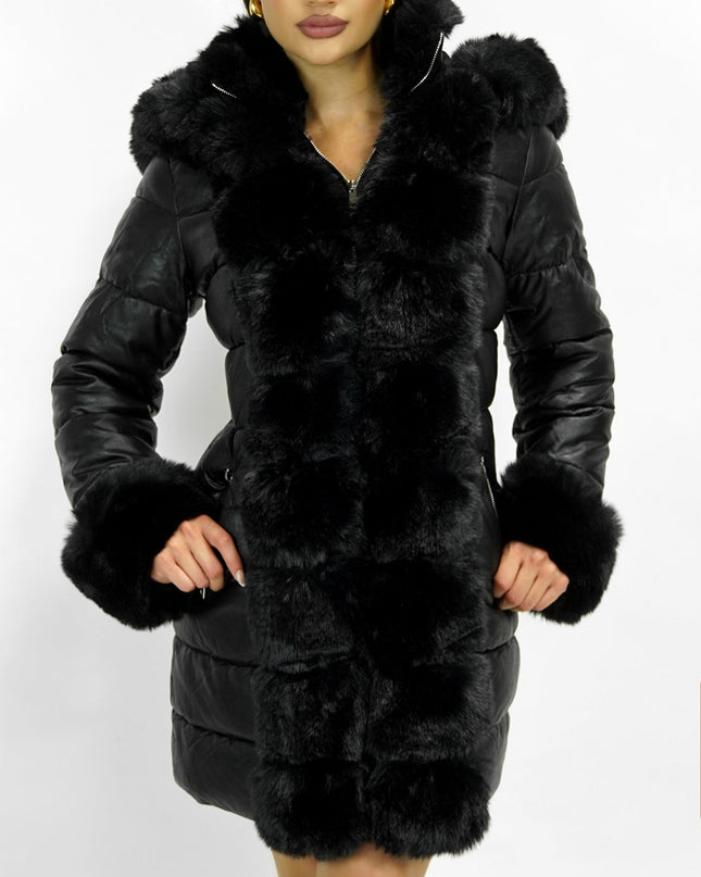 Black PU Puffer Fur Jacket