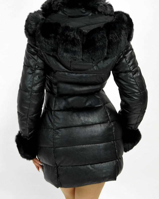 Black PU Puffer Fur Jacket