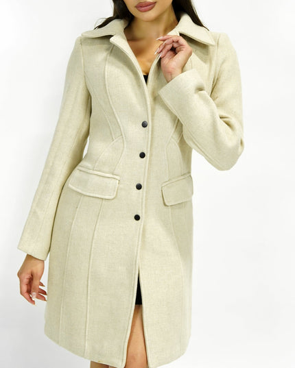 Cream Tailored Front Button Peacoat