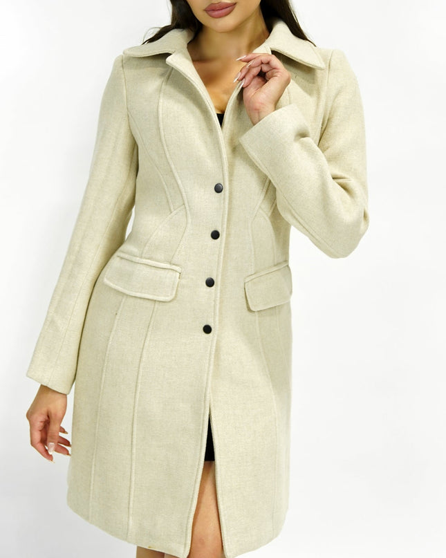Cream Tailored Front Button Peacoat