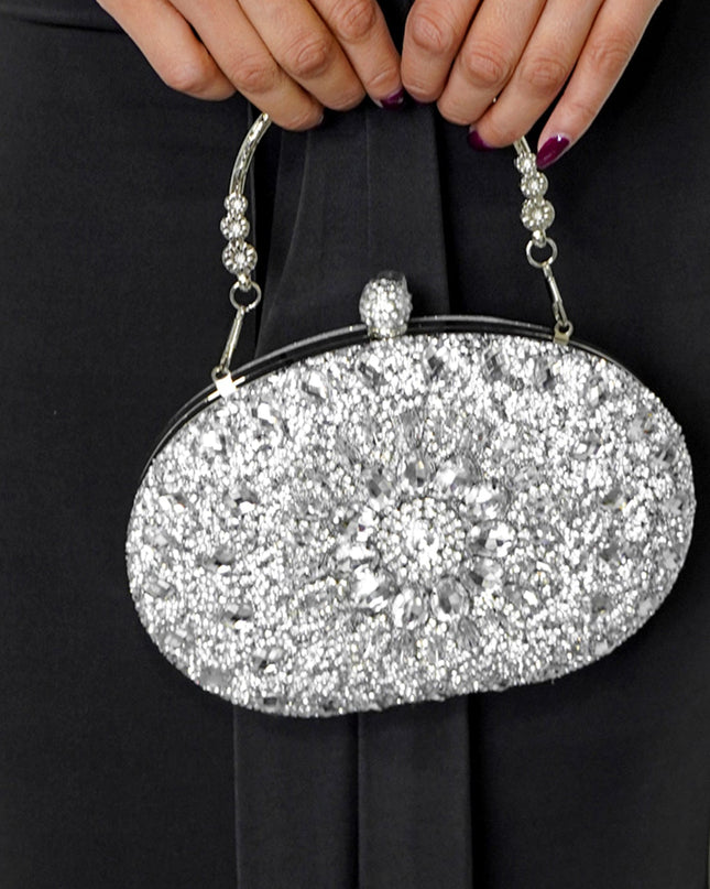 Silver Crystal Clutch Bag