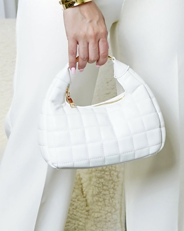 White Quilted Faux Leather Hobo Bag