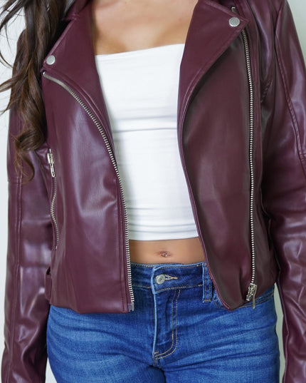 Burgundy PU Leather Jacket