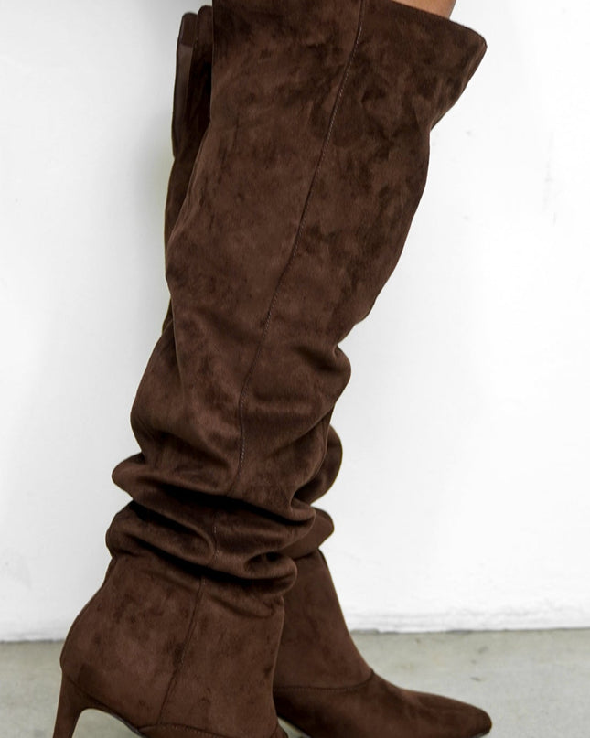 Brown Suede Ruched Boots
